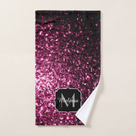 Conjunto De Toalhas Rosa escuro falso brilho glitter faíscas Monograma