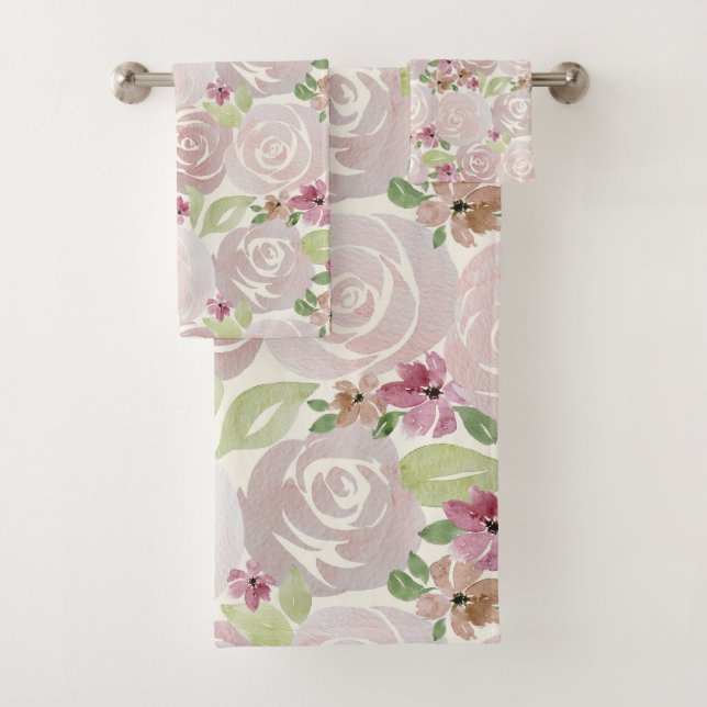 Conjunto De Toalhas Rosa floral de aquarelas com padrão (Insitu)