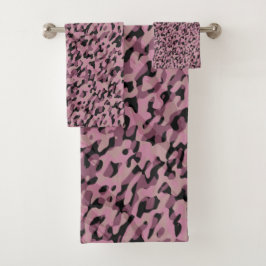 Conjunto De Toalhas Rosa malva e camuflagem de carvão abstrato