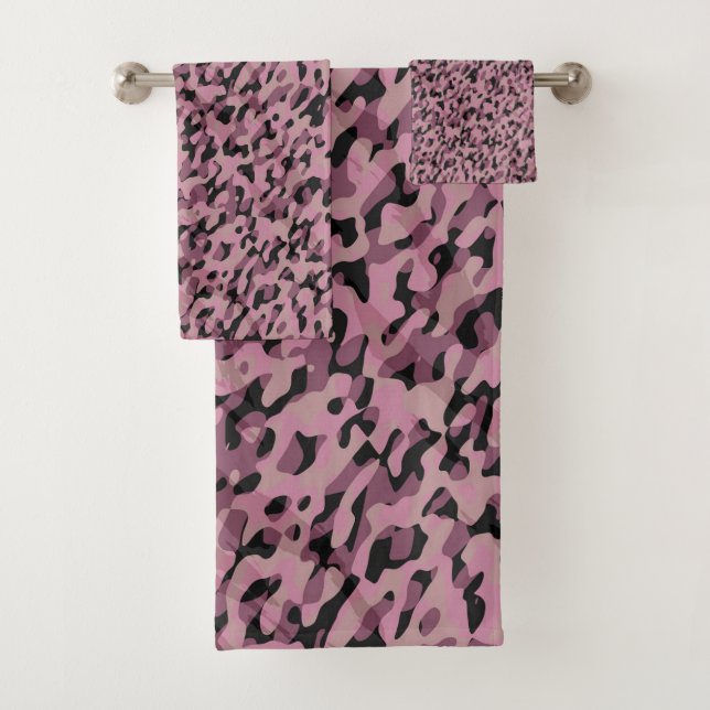 Conjunto De Toalhas Rosa malva e camuflagem de carvão abstrato (Insitu)