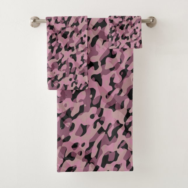 Conjunto De Toalhas Rosa malva e camuflagem de carvão abstrato (Insitu)