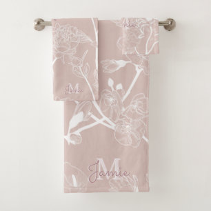 Conjunto De Toalhas Rosa Metálico Monograma Dourado Glitter & Mauve F
