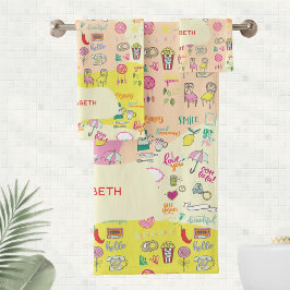 Conjunto de Toalhas Rosa Pastel Menina Kawaii Dood