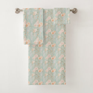 Conjunto De Toalhas Rosa Pastel Verde Roxo Floral Vintage Aquarela