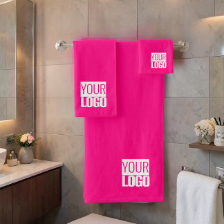 Conjunto De Toalhas Rosa Quente - adicionar logotipo