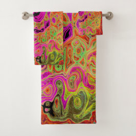 Conjunto De Toalhas Rosa Quente Groovy Abstrato Retro Líquido Redemoin