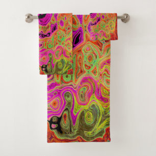 Conjunto De Toalhas Rosa Quente Groovy Abstrato Retro Líquido Redemoin