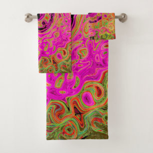 Conjunto De Toalhas Rosa Quente Groovy Abstrato Retro Líquido Turbilhã
