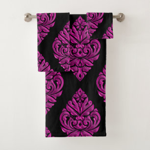 Conjunto De Toalhas Rosa quente no grupo preto de DamaskTowel