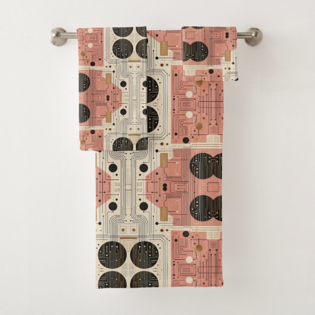 Conjunto de Toalhas Rosa Retro Moderno de Meados d (Insitu)