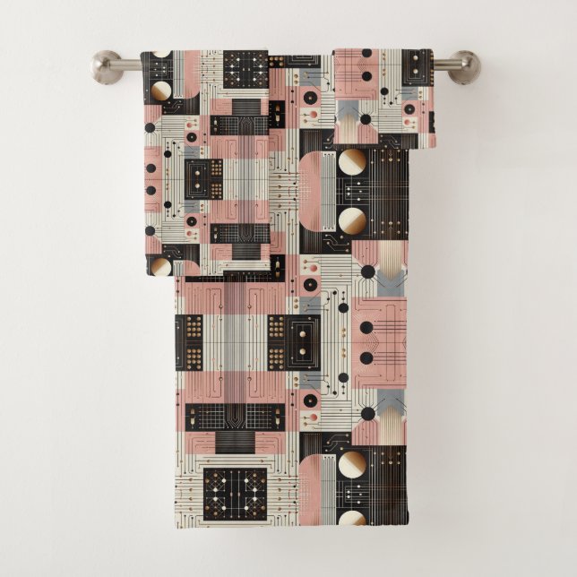 Conjunto de Toalhas Rosa Retro Moderno de Meados d (Insitu)