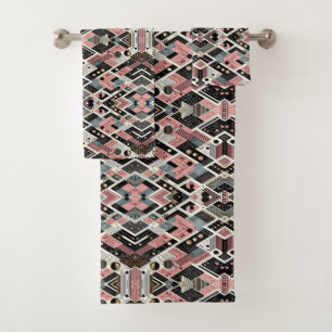 Conjunto de Toalhas Rosa Retro Moderno de Meados d