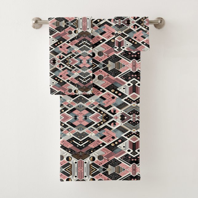 Conjunto de Toalhas Rosa Retro Moderno de Meados d (Insitu)