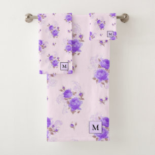 Conjunto De Toalhas Rosa Roxo Floral Moderno