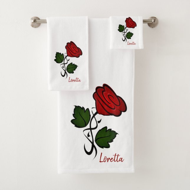 Conjunto De Toalhas Rosa Vermelha com Nome (Insitu)