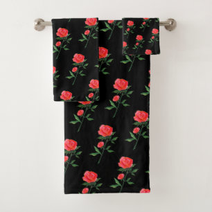 Conjunto De Toalhas Rosa vermelha de Preto