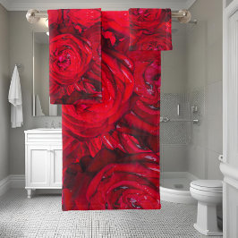 Conjunto De Toalhas Rosa vermelha floresce com colírio - fotografia