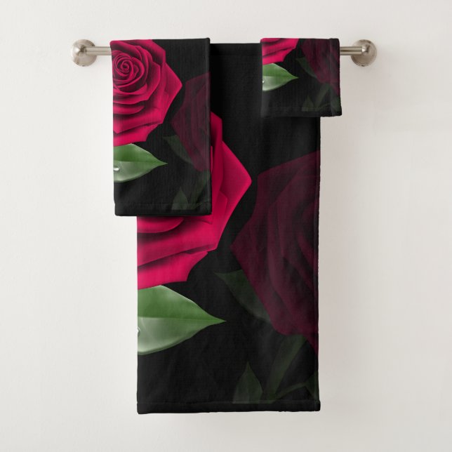 Conjunto De Toalhas Rosa vermelha Preto Vermelho (Insitu)