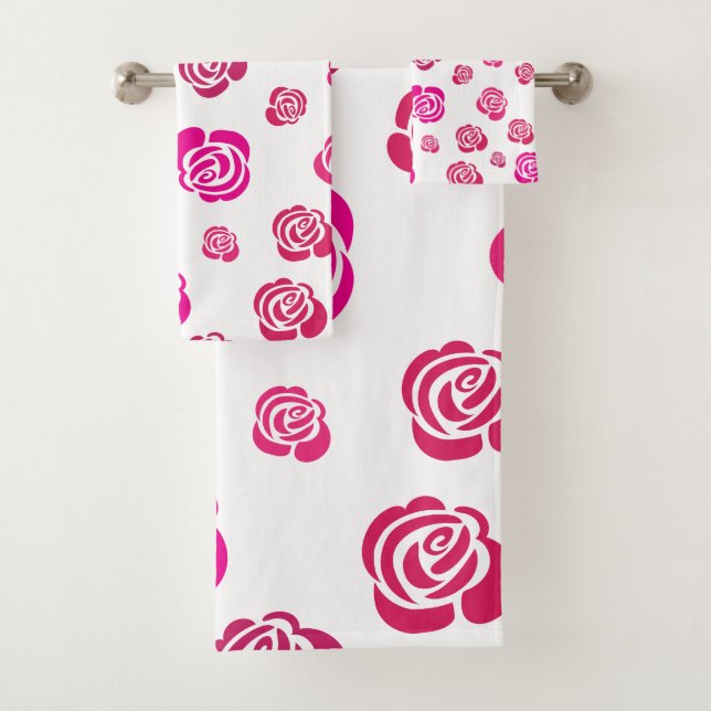 Conjunto De Toalhas Rosa Vermelho e Rosas Magenta em um Padrão de Flor (Insitu)