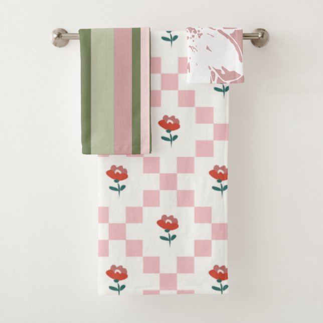 Conjunto De Toalhas Rosa y verde aesthetic (Insitu)