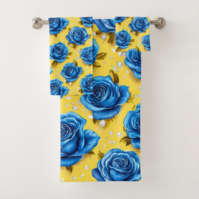 Conjunto De Toalhas Rosas azuis 3d (Insitu)
