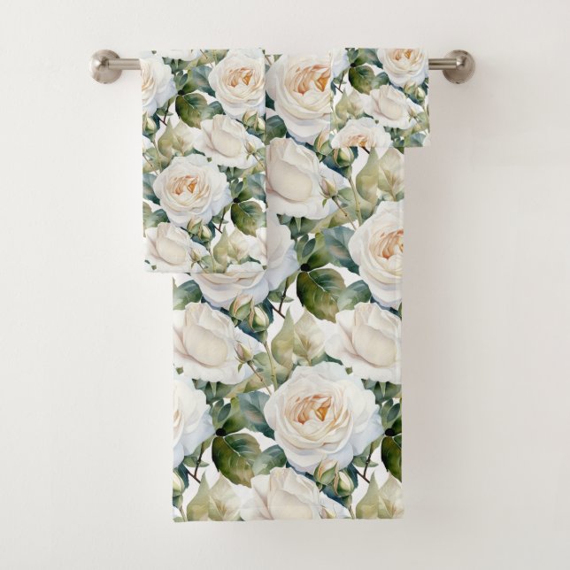 Conjunto De Toalhas Rosas Brancas de Aquarela (Insitu)