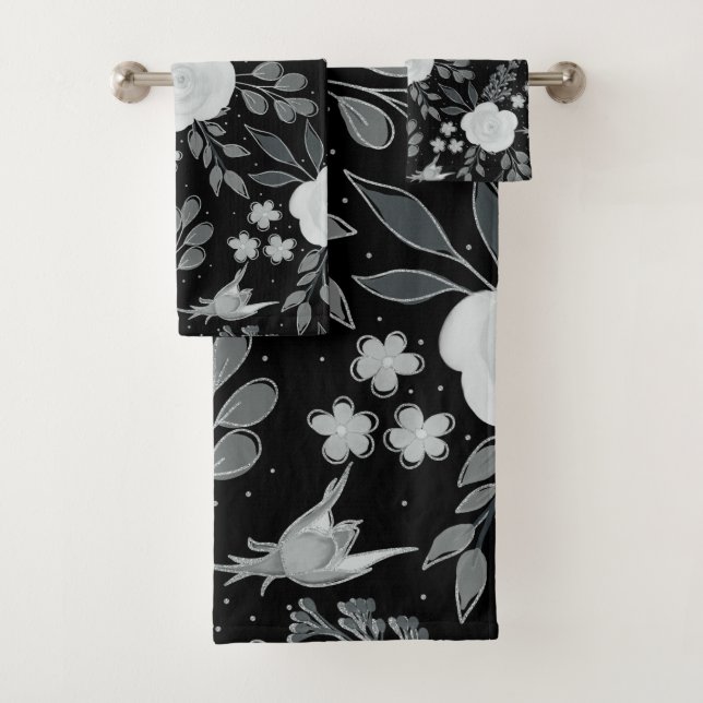 Conjunto De Toalhas Rosas Brancos Pretos - Mola de Aquarela (Insitu)