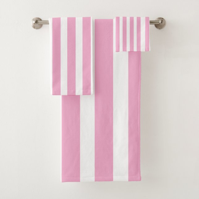 Conjunto De Toalhas Rosas claro clássicas e brancas riscadas (Insitu)