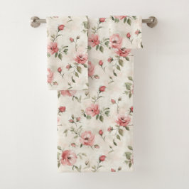 Conjunto De Toalhas Rosas Cor-de-Rosa Floral