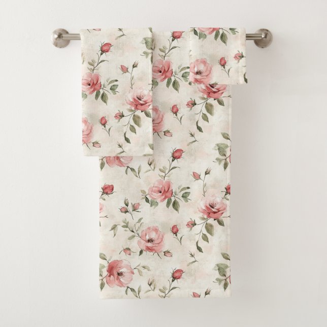 Conjunto De Toalhas Rosas Cor-de-Rosa Floral (Insitu)