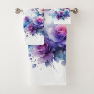 Conjunto De Toalhas Rosas de cor-de-água roxas, azuis e rosa