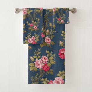 Conjunto De Toalhas Rosas de Vintage Elegante em Fundo Azul