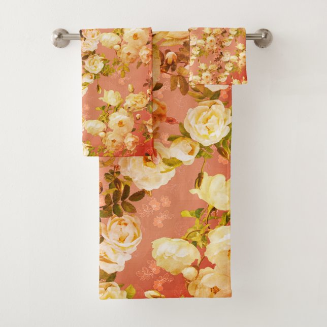 Conjunto De Toalhas Rosas doces em laranja (Insitu)