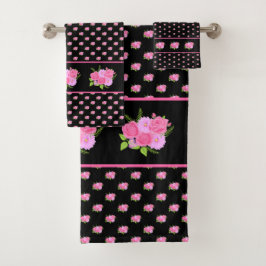 Conjunto De Toalhas Rosas e Dálias Pretas