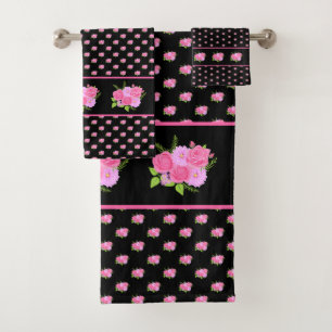 Conjunto De Toalhas Rosas e Dálias Pretas