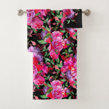 Rosas e Preto Flores de Fuchsia em Aquarela