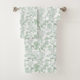 Conjunto De Toalhas Rosas Florais Brancas Verdes Chinoiserie Francesa