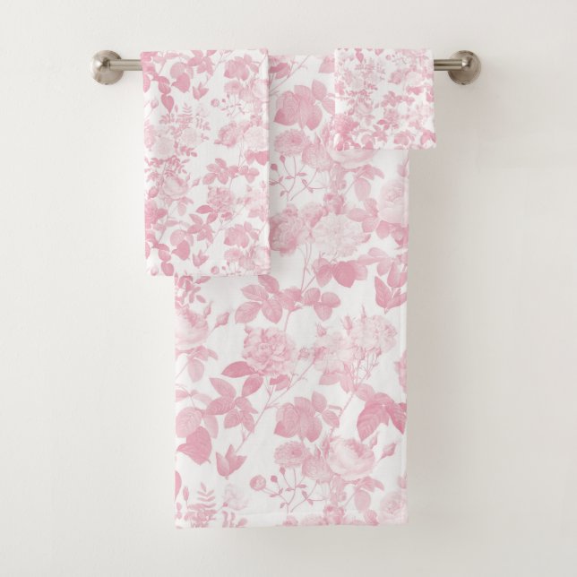 Conjunto De Toalhas Rosas Florais Brancos Rosa Chinoiserie (Insitu)