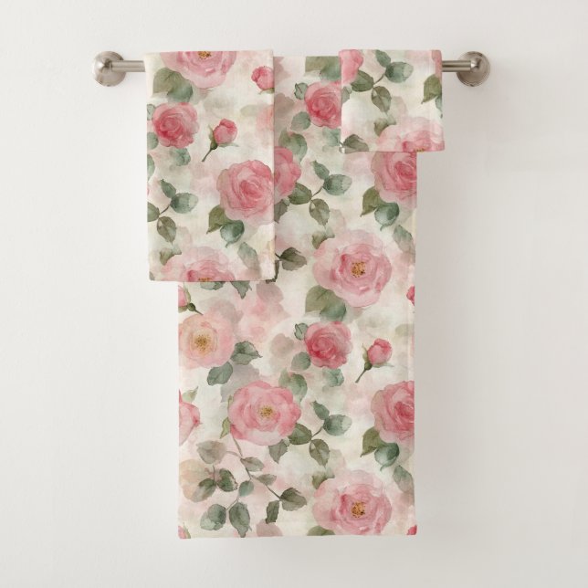 Conjunto De Toalhas Rosas Florais Rosa Bege Romântico (Insitu)