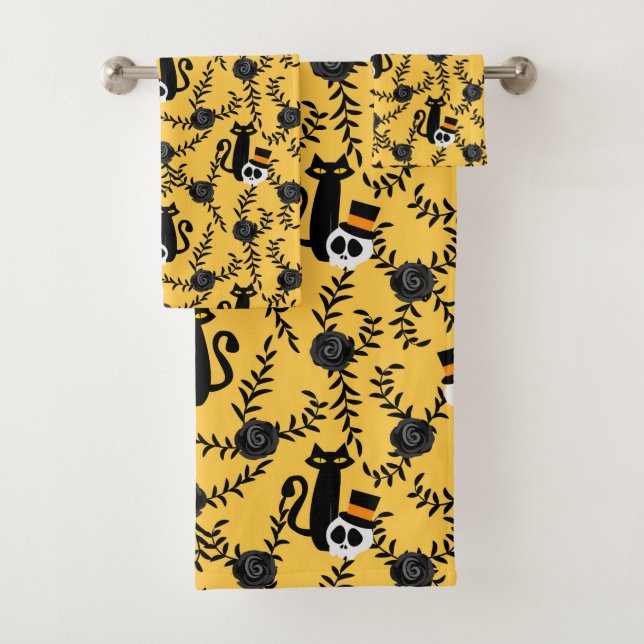 Conjunto De Toalhas Rosas, Gatos e Caveira (Insitu)