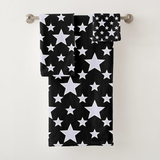 Conjunto De Toalhas Rosas Pálidas e Estrelas Brancas no Preto (Insitu)
