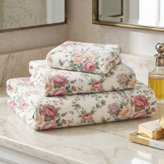 Conjunto De Toalhas Rosas Pastel Elegantes Shabby Chic