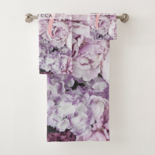 Conjunto De Toalhas Rosas Peônia Monograma Floral Rosa Script