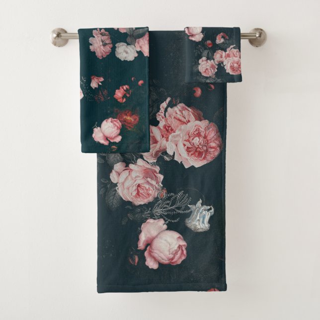 Conjunto De Toalhas Rosas Rosa Floral Neerlandesas, Ricas em Escuro El (Insitu)