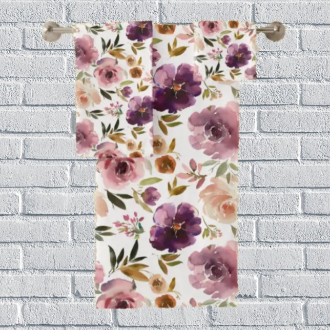 Conjunto De Toalhas Rosas Rosa Floral Púrpura (Criador carregado)
