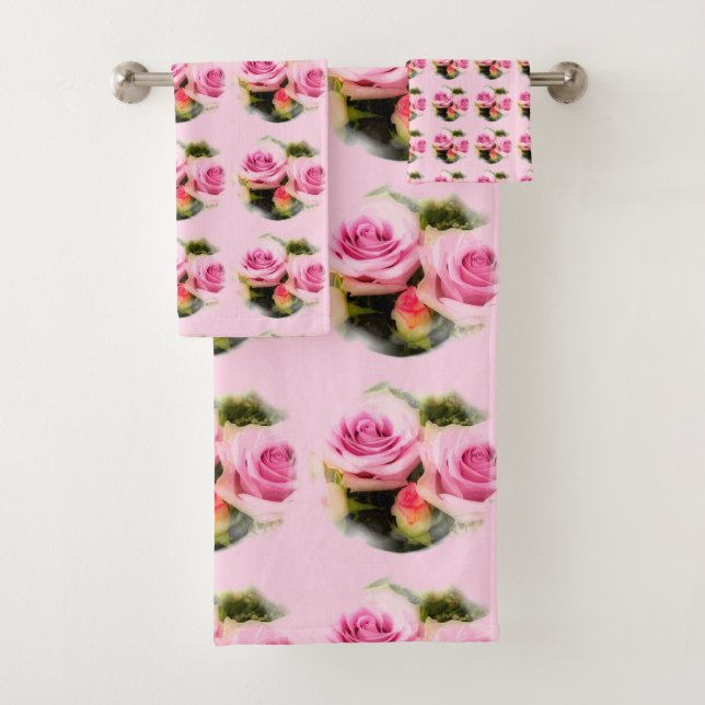 Conjunto De Toalhas Rosas Rosa Modelo Floral Moderno Elegante (Insitu)