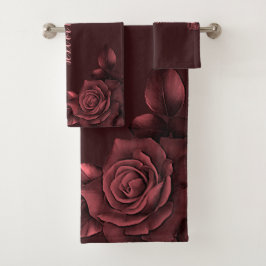 Conjunto De Toalhas Rosas Rosa Vermelhas Flores Maroon Elegant