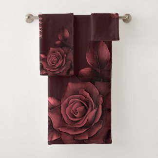 Conjunto De Toalhas Rosas Rosa Vermelhas Flores Maroon Elegant
