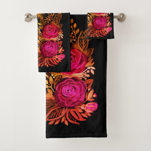 Conjunto De Toalhas Rosas roxas de aquarela (Insitu)