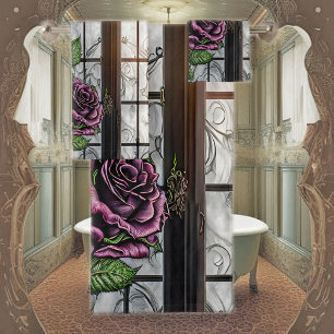 Conjunto De Toalhas Rosas roxas pela janela - estilo gótico